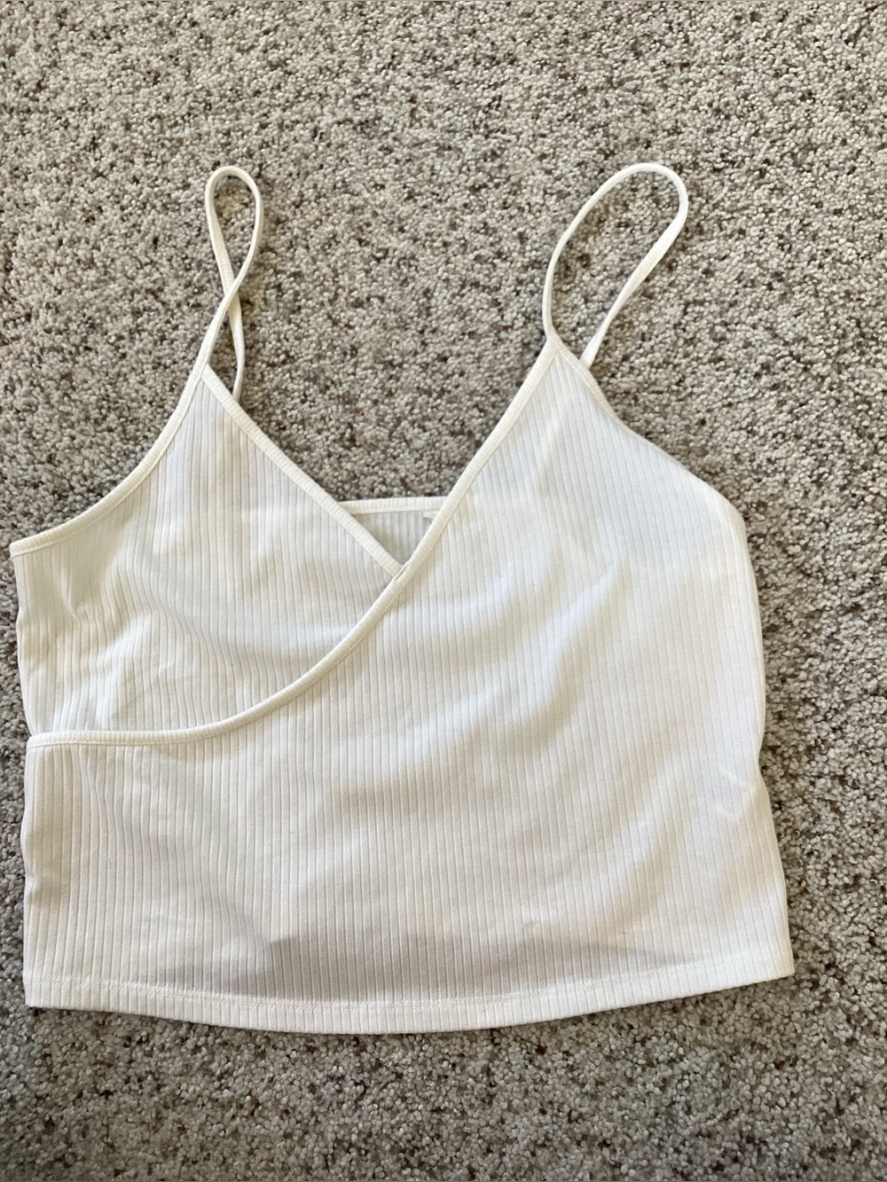 PacSun Cream Ribbed Wrap-Front Cropped Cami